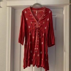 Free People embroidered 3/4 sleeve sundress.